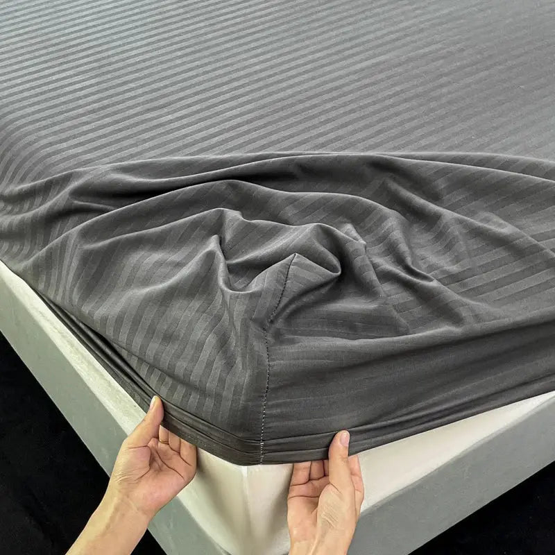 Fitted bed sheet with elastic band, gray solid color; soft mattress cover for single to king beds