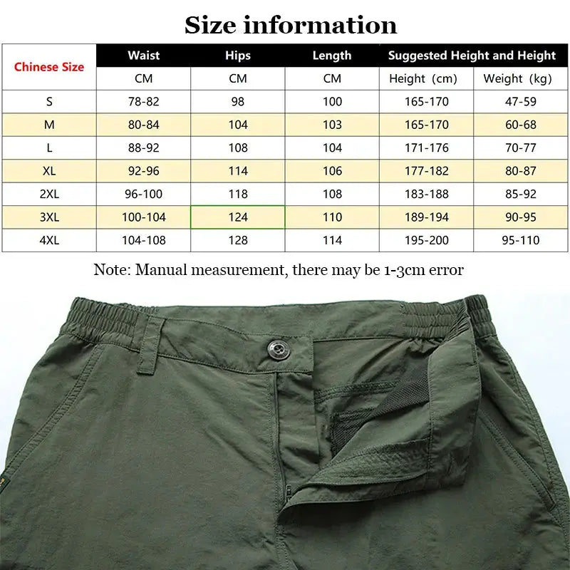 Tactical cargo pants by Simples Market in olive green; outdoor waterproof, quick-dry, breathable
