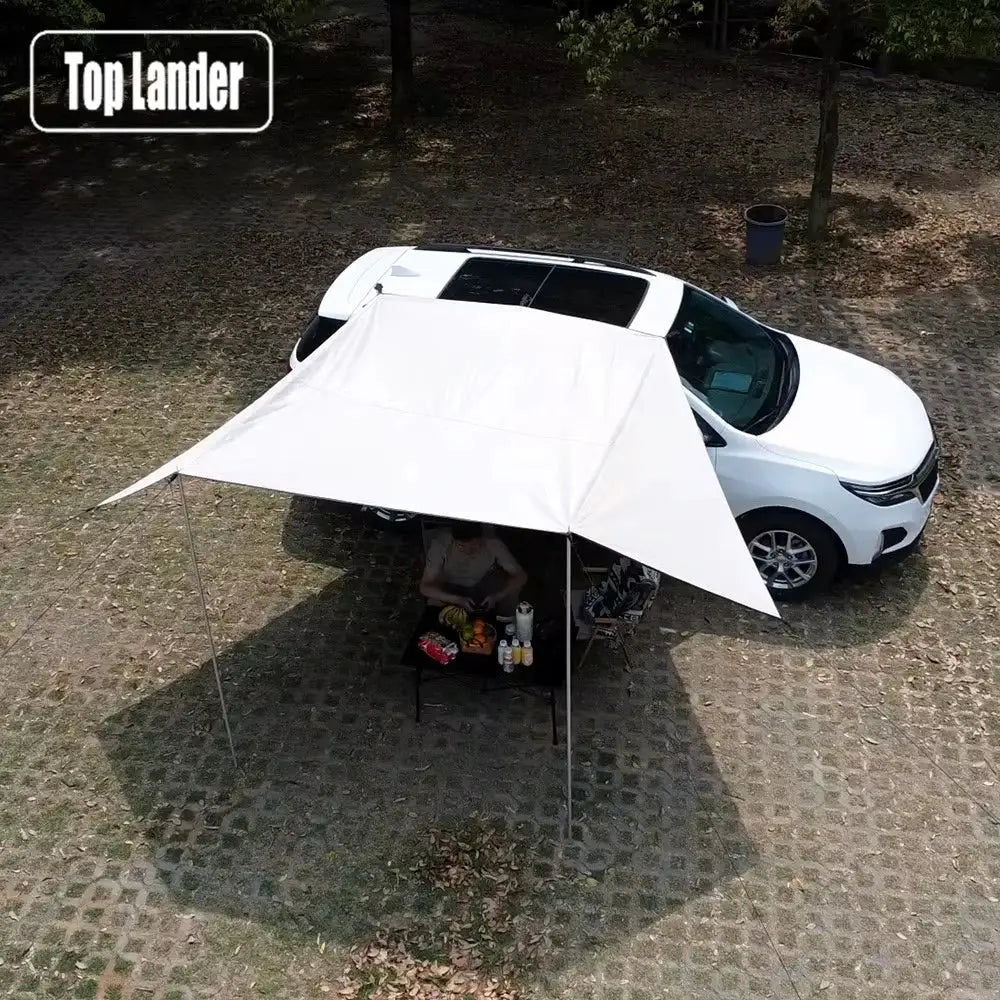 Manta Ray Car Side Awning With Suction Cup Anchors Black Coated Tarp For SUV Camping Waterproof UV Shield Shade