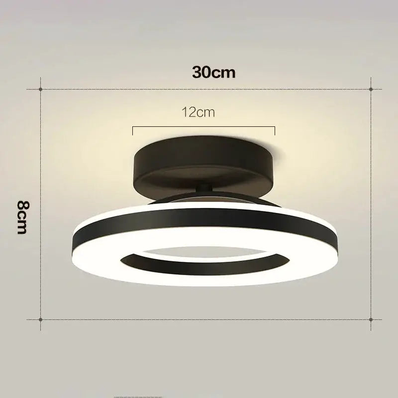 Simples Market modern LED ceiling lamp, black and white circular ring design, 30cm diameter and 8cm height.