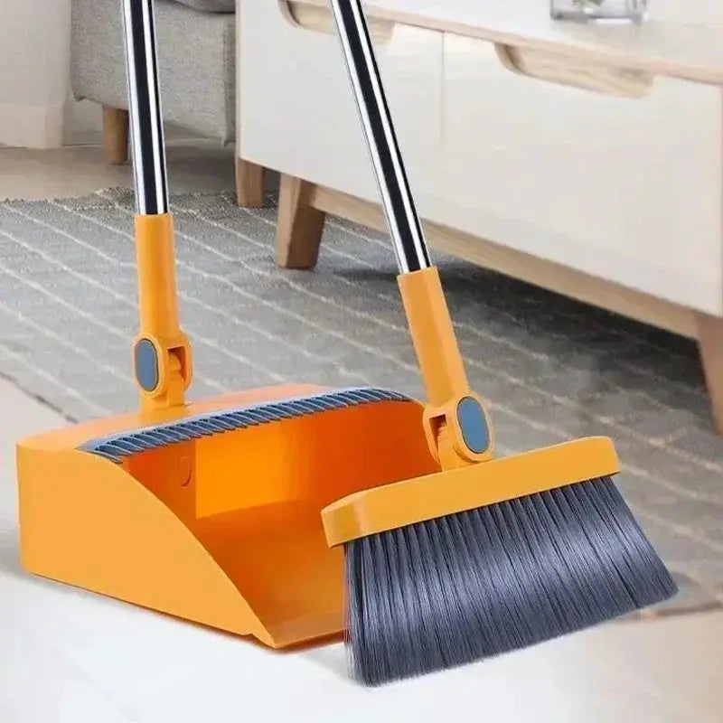 Broom and dustpan set from Simples Market, orange with blue bristles, foldable