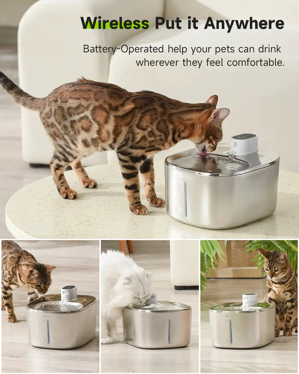 APETDOLA 4L Wireless Cat Water Fountain Auto Sensor Drinking Dispenser