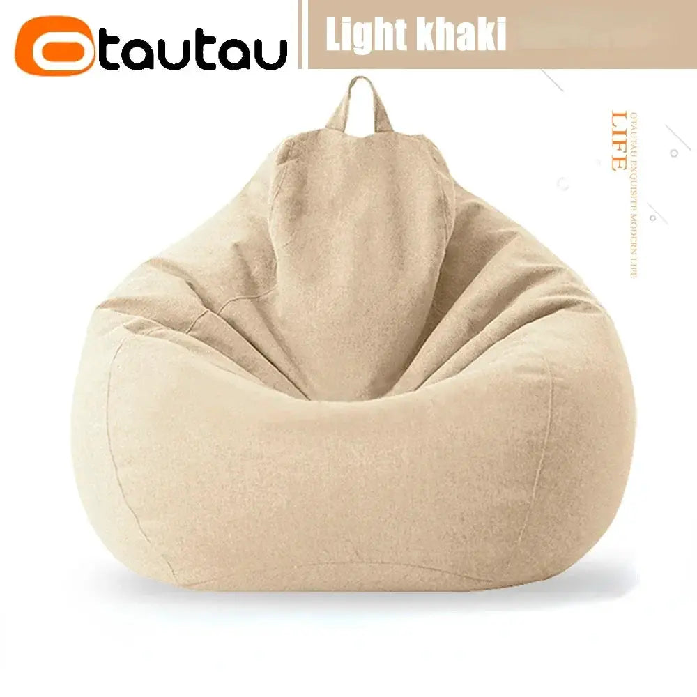 OTAUTAU light khaki cotton-linen bean bag sofa with filler