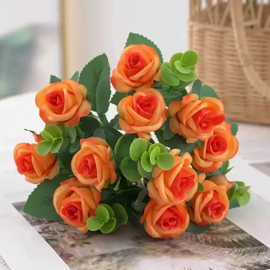 Smr Artificial Flowers Vase For Home Decor Outdoor Garden Christmas Eucalyptus Leaves Silk Roses Bouquet