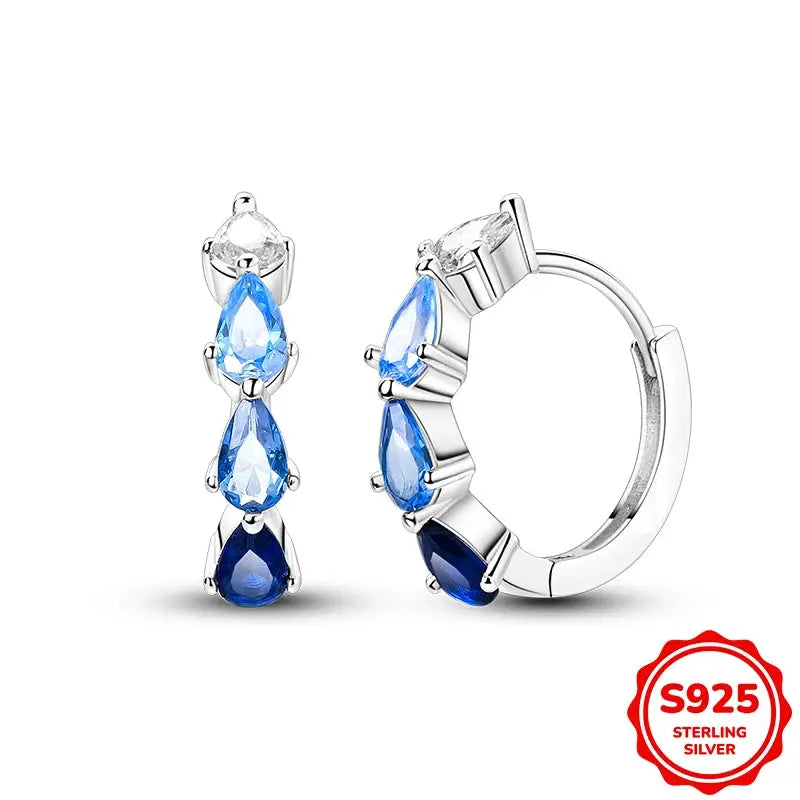 925 Sterling Silver Blue Zircon Butterfly Hoop Earrings for Women Fine Jewelry Gift