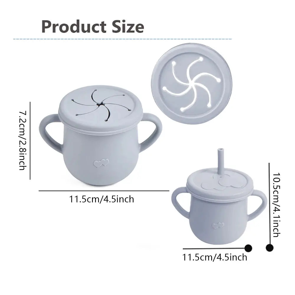 Silicone Baby Straw Cup With Handles And Lids Cute Training Sippy Cup For Toddlers Reusable Feeding Snack Cup
