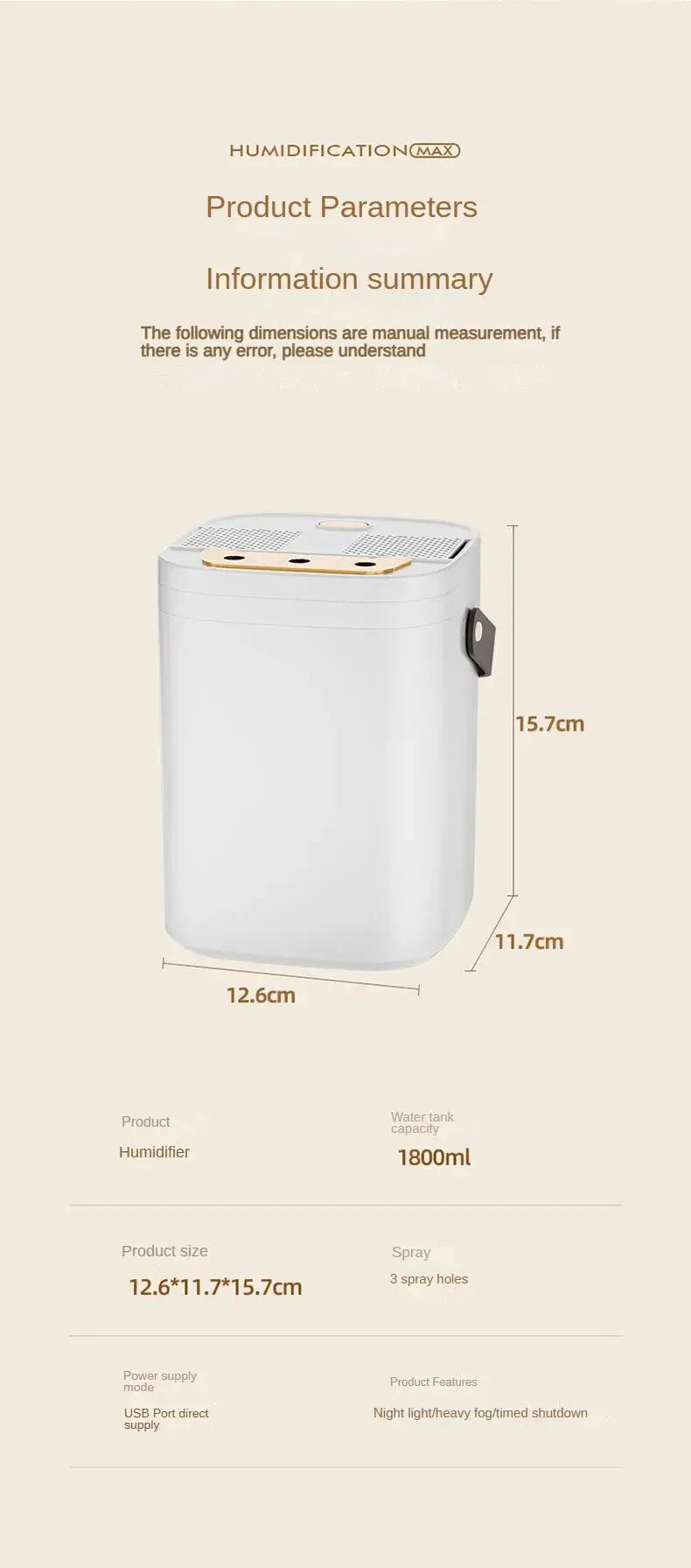 1 set of three nozzle night light humidifier 1.8L large capacity double filter aromatherapy machine mute bedroom car mounted spr