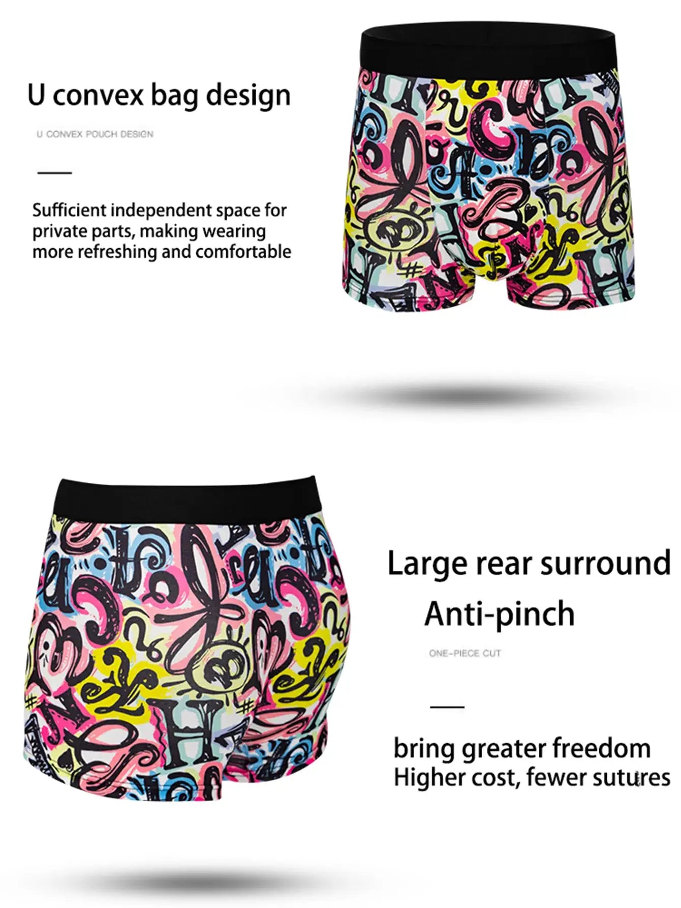 5 Pack Mens Boxer Shorts Set Soft Breathable Polyester Elastane Blend Printed Casual Versatile Underwear