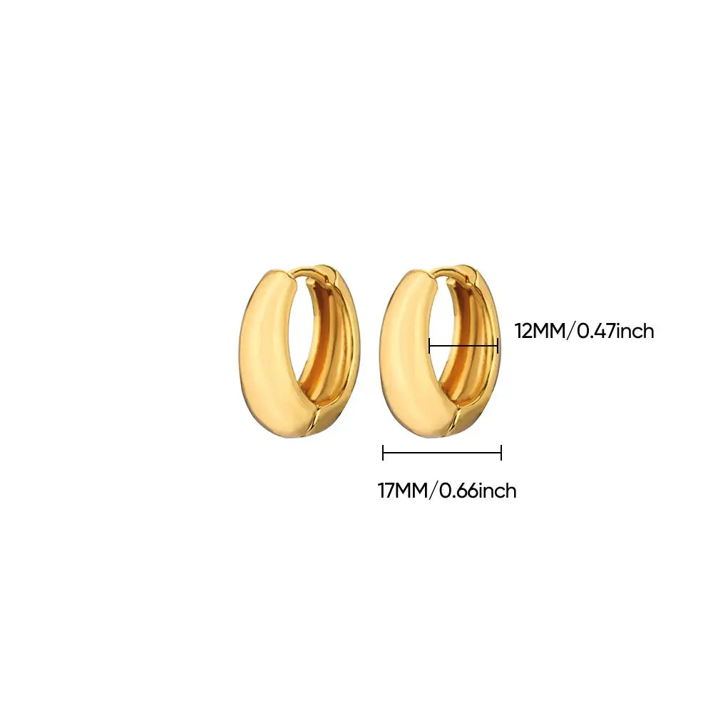 Classic gold hoop earrings for women, chunky stainless steel, 12–17mm hoops (pair)