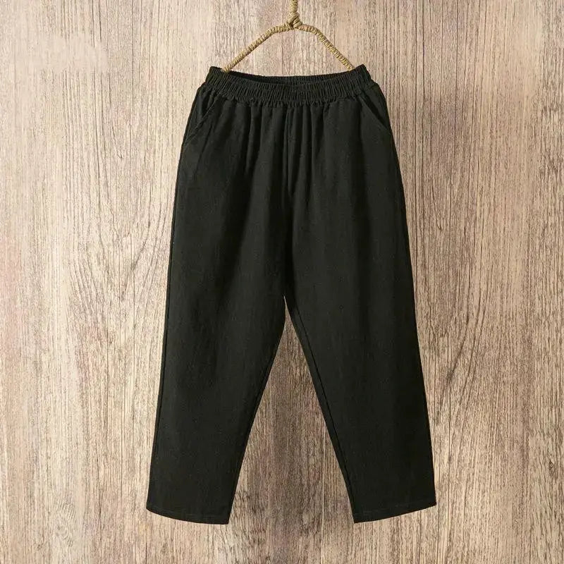 LumaWear Women Summer Casual Loose Harem Pants Elastic Waist Breathable Cotton Linen Blend