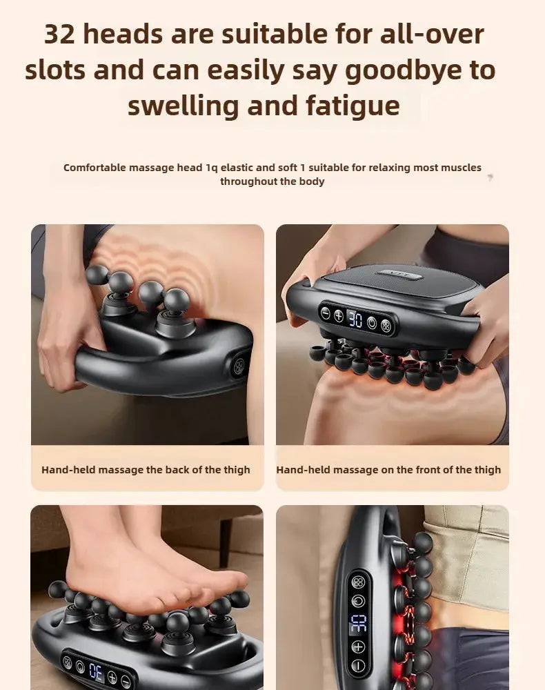 Simples Market 32-head handheld massage gun, black with LED display, red-light accents and interchangeable heads