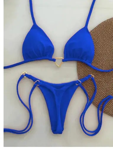 Sexy Halter Bikini Set Women Solid Color Two Piece Triangle Thong Swimwear Bathing Suit Brazilian Biquinis