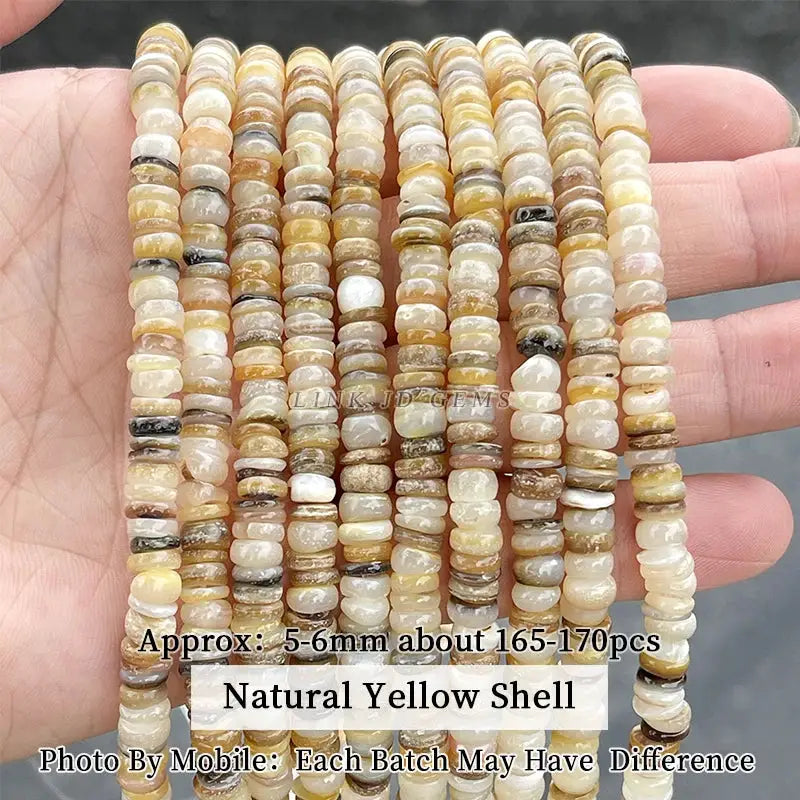 Natural yellow shell beads, 5-6mm irregular disc beads, about 165-170pcs, Simples Market