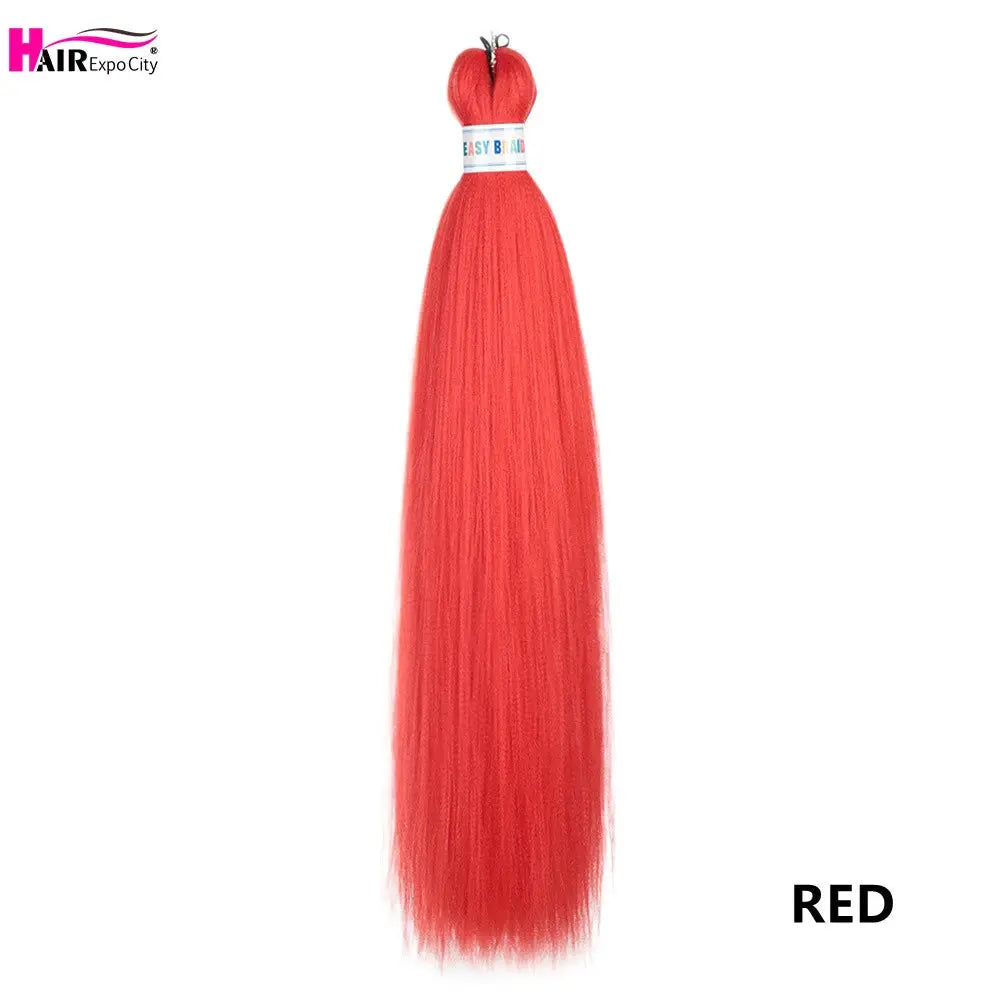 Easy Braids 26in synthetic jumbo braids hair extension in red ombre; Expo City logo visible