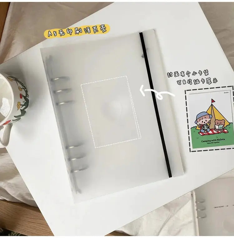 Yoofun A5 transparent binder storage card holder with six-ring binding and elastic strap for journals and cards