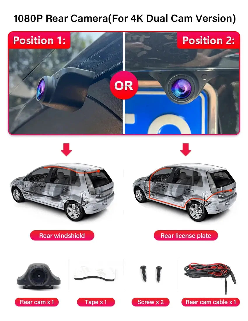Dash Cam for Volvo/Polestar 2 by Simples Market, 1080P rear camera kit with dual mounting options and accessories