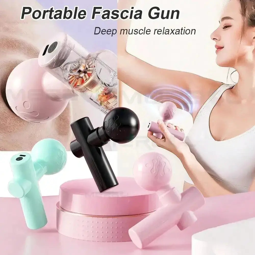 Simples Market Mini Massage Gun Fascia Machine; portable vibrating muscle relief device with pink and mint green colors