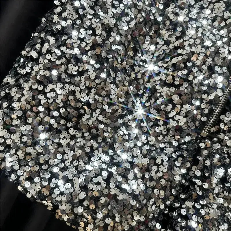 Women's black velvet sequined shorts with silver sequins, shiny and versatile clubwear