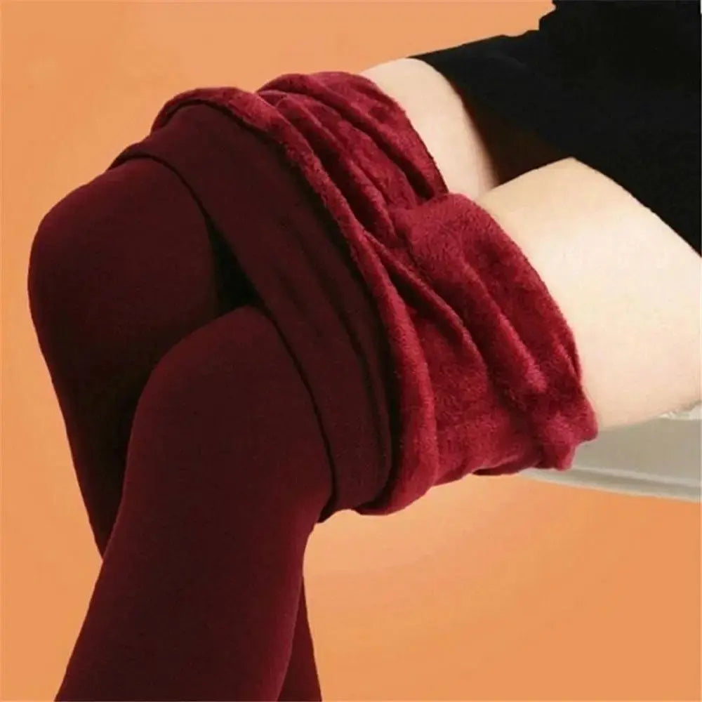 Women's fleece-lined thermal leggings, burgundy, Simples Market, warm stretchy pants.
