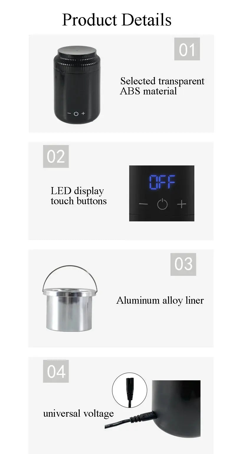 Simples Market wax heater melting machine with touch control, 40W high-power, black ABS body and LED display