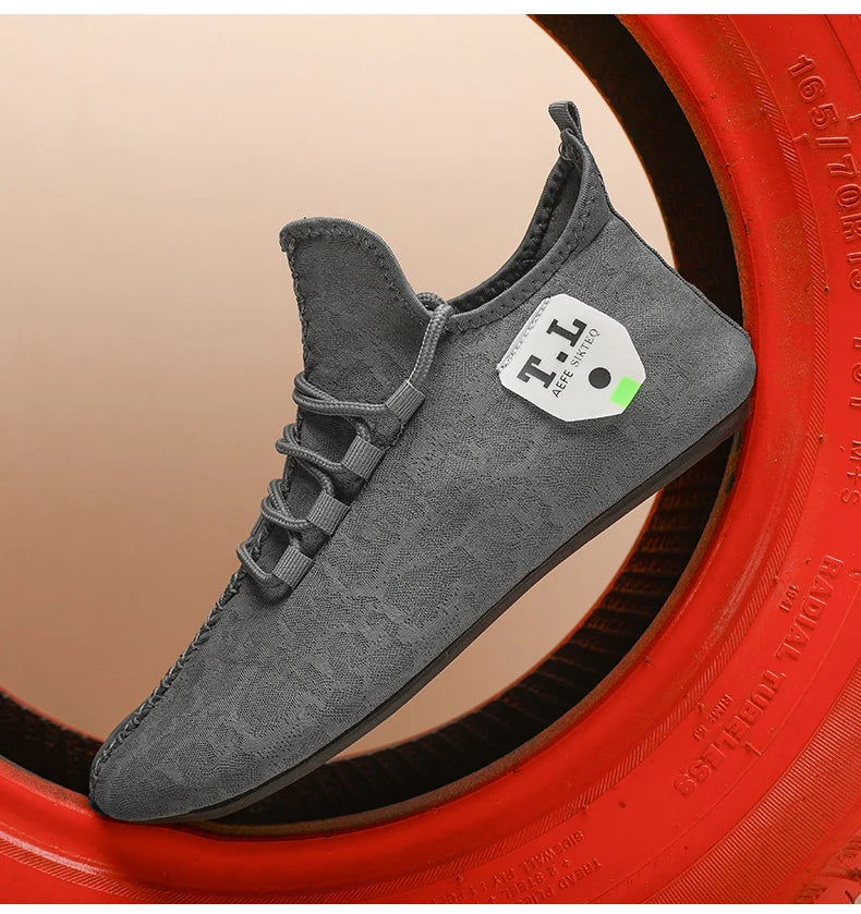 YRZL gray mesh loafers for men, driving moccasin style, breathable casual flats