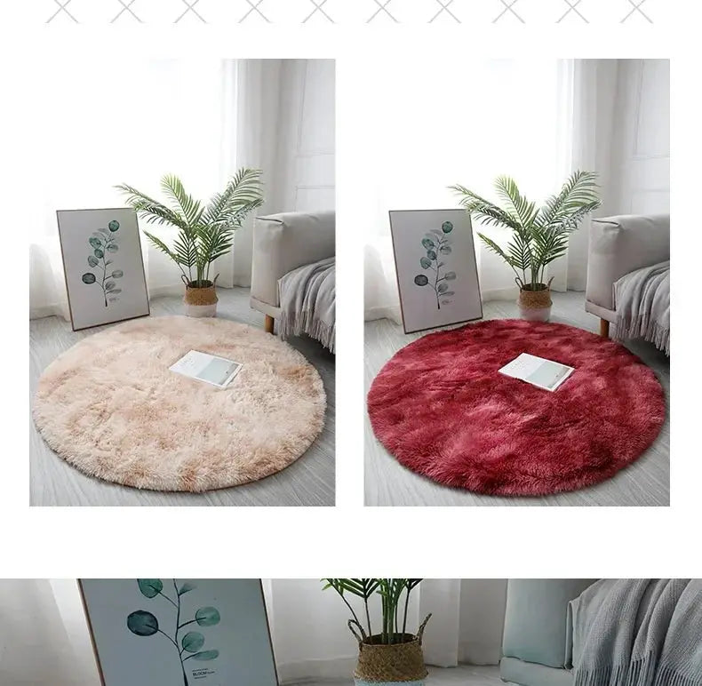 Simples Market two round plush rug mats with fluffy thick pile in beige and red for living room and bedroom decor
