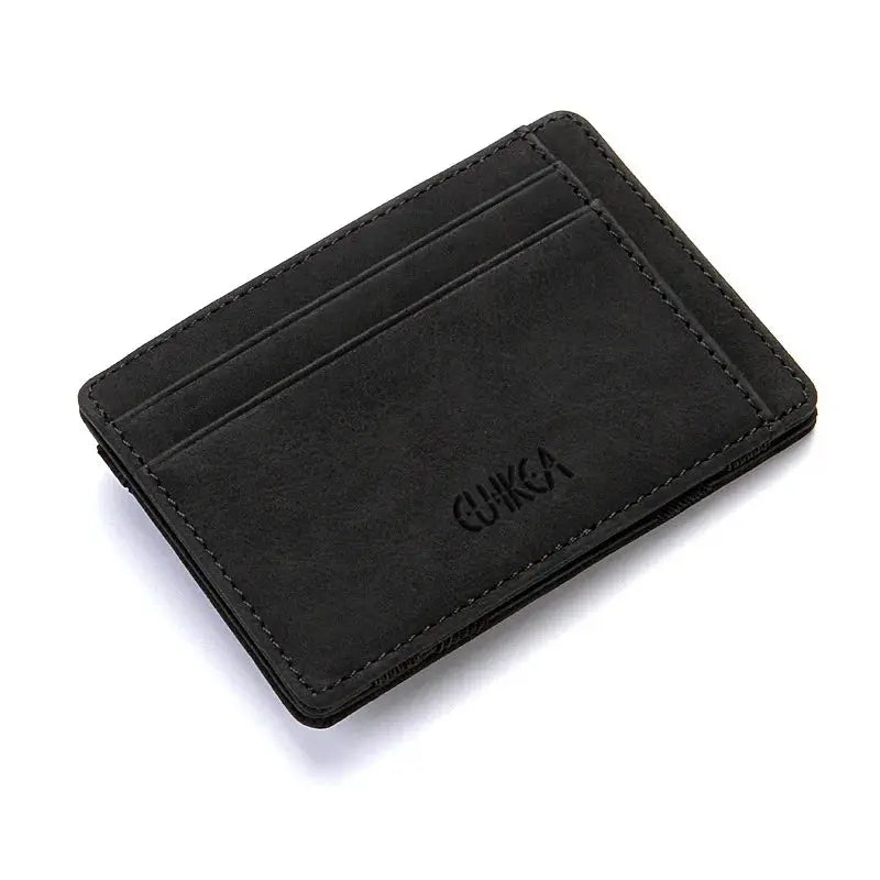 Simples Market black PU leather mini men’s card holder wallet with slim profile and two card slots