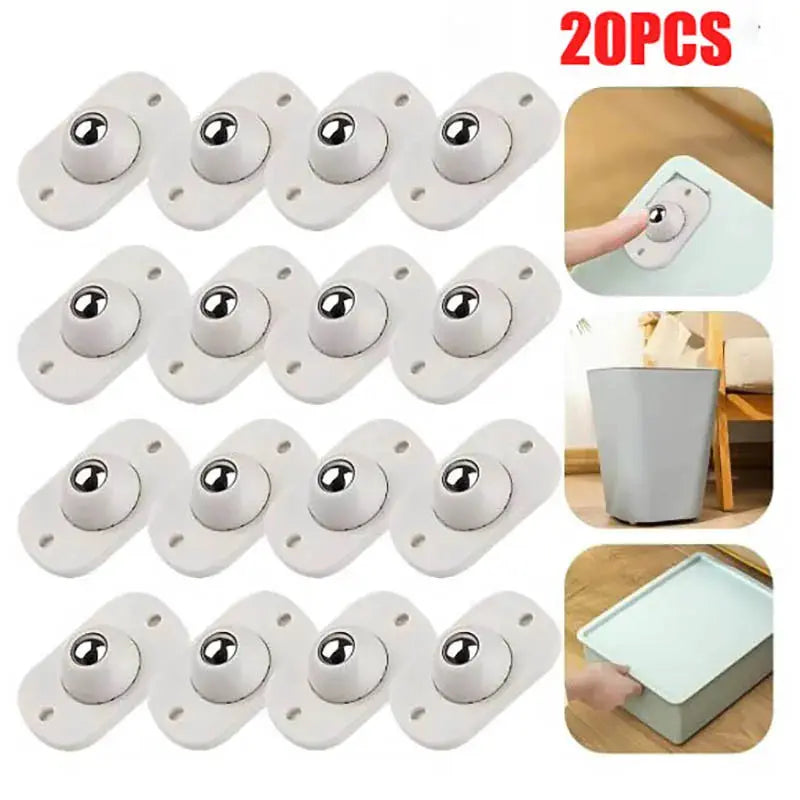 Self Adhesive Caster Wheels Mini Swivel 360 Degree Rotation Universal Fit for Furniture Storage Boxes ABS Construction