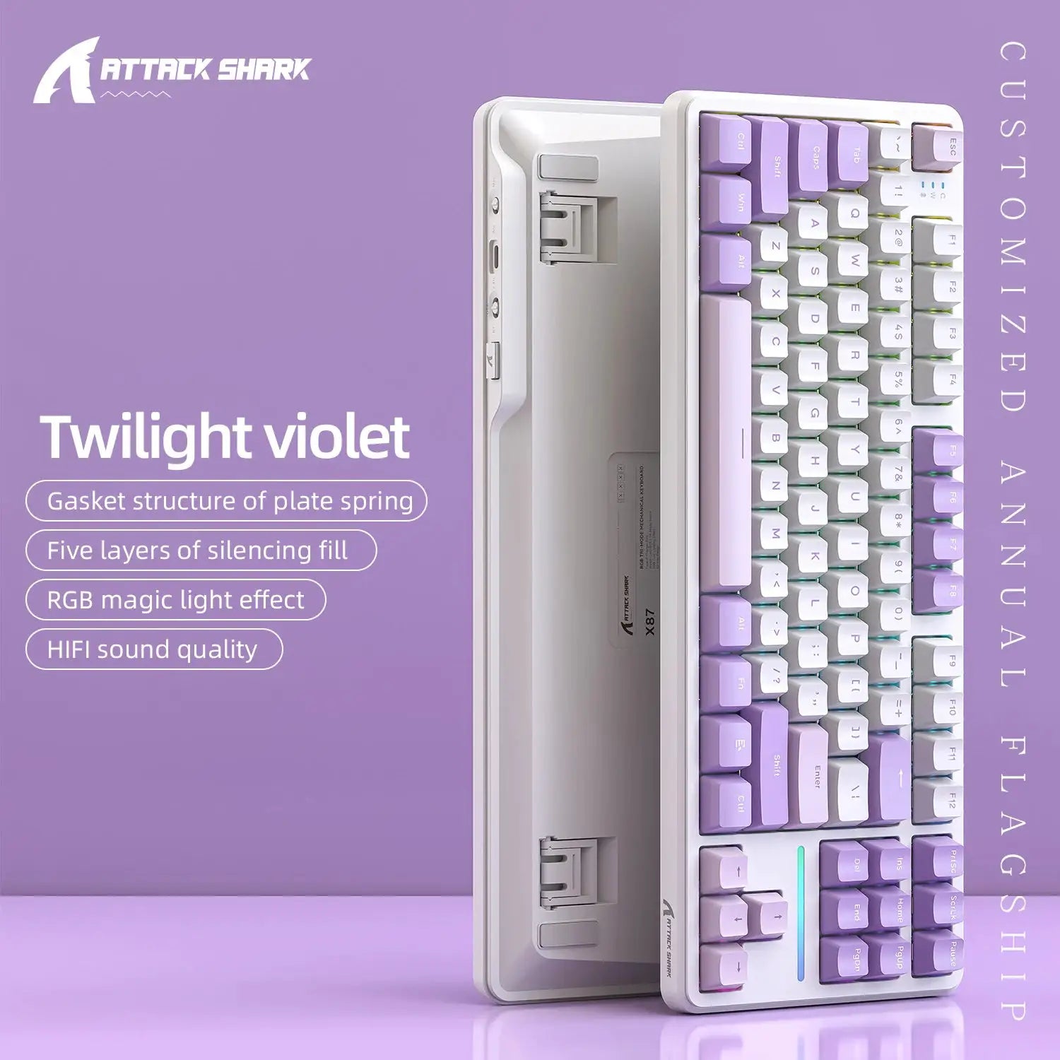 Attack Shark X87 Macro Drive Bluetooth Mechanical Keyboard 87 Key Hot Swappable RGB Lighting