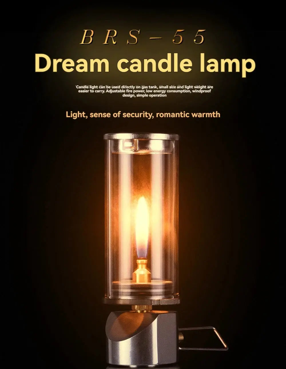 BRS-55 Dreamlike Candlelight Lamp glass chimney with brass gas burner for outdoor camping by Simples Market