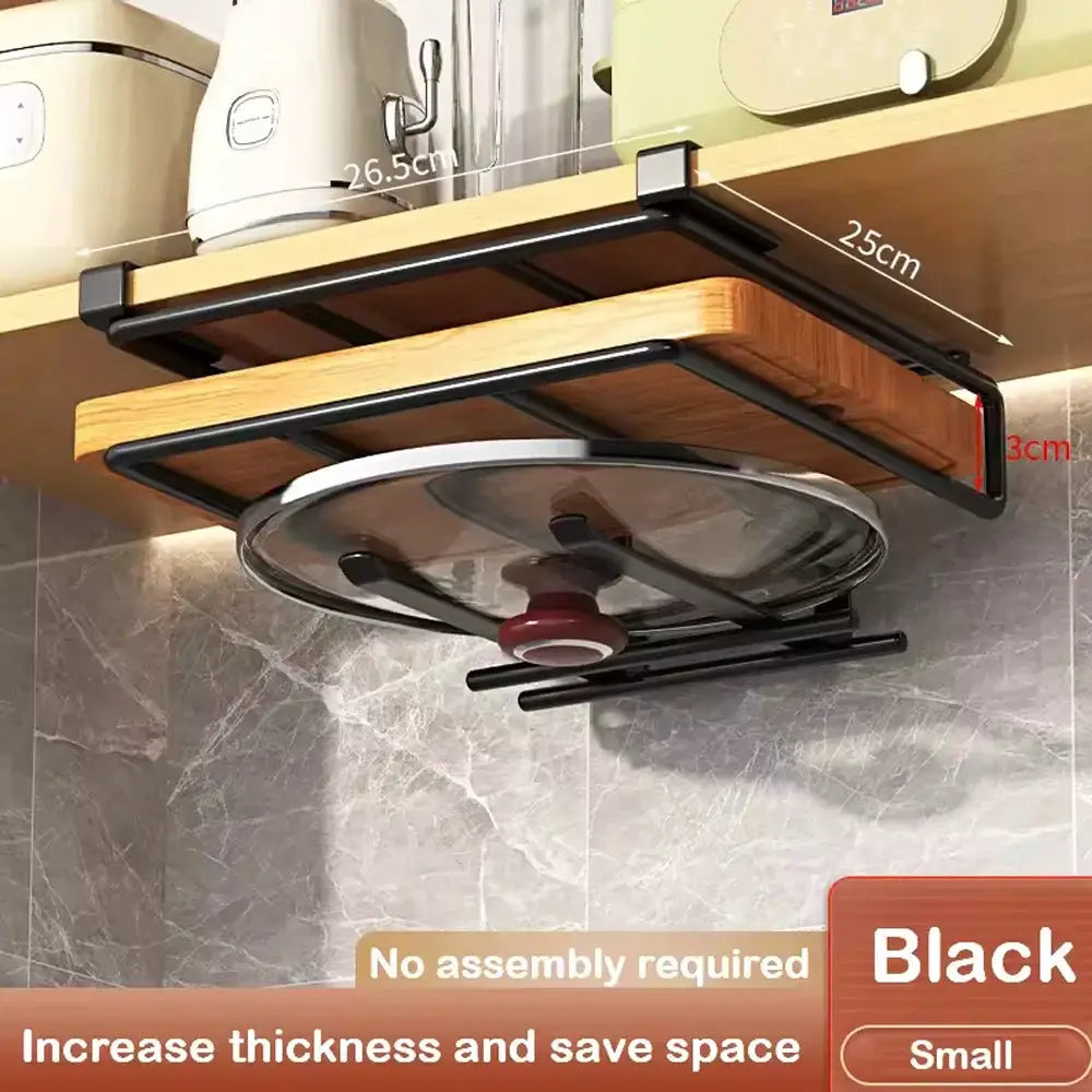 KitchenZen Under Cabinet Hanging Organizer Rack For Kitchen Storage Ideal For Cutting Boards Paper Towels Rags And More