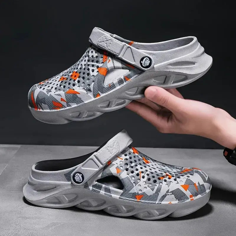 UrbanStride Mens Flat Sandals EVA Platform Lightweight Summer Outdoor Slippers Casual Breathable Graffiti Pattern