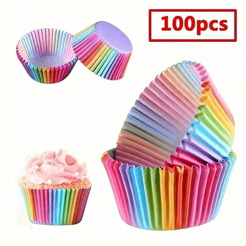 100 Pcs Rainbow Cupcake Liners Disposable Paper Baking Cups For Cupcakes Muffins And Desserts Kitchen Party Supplies