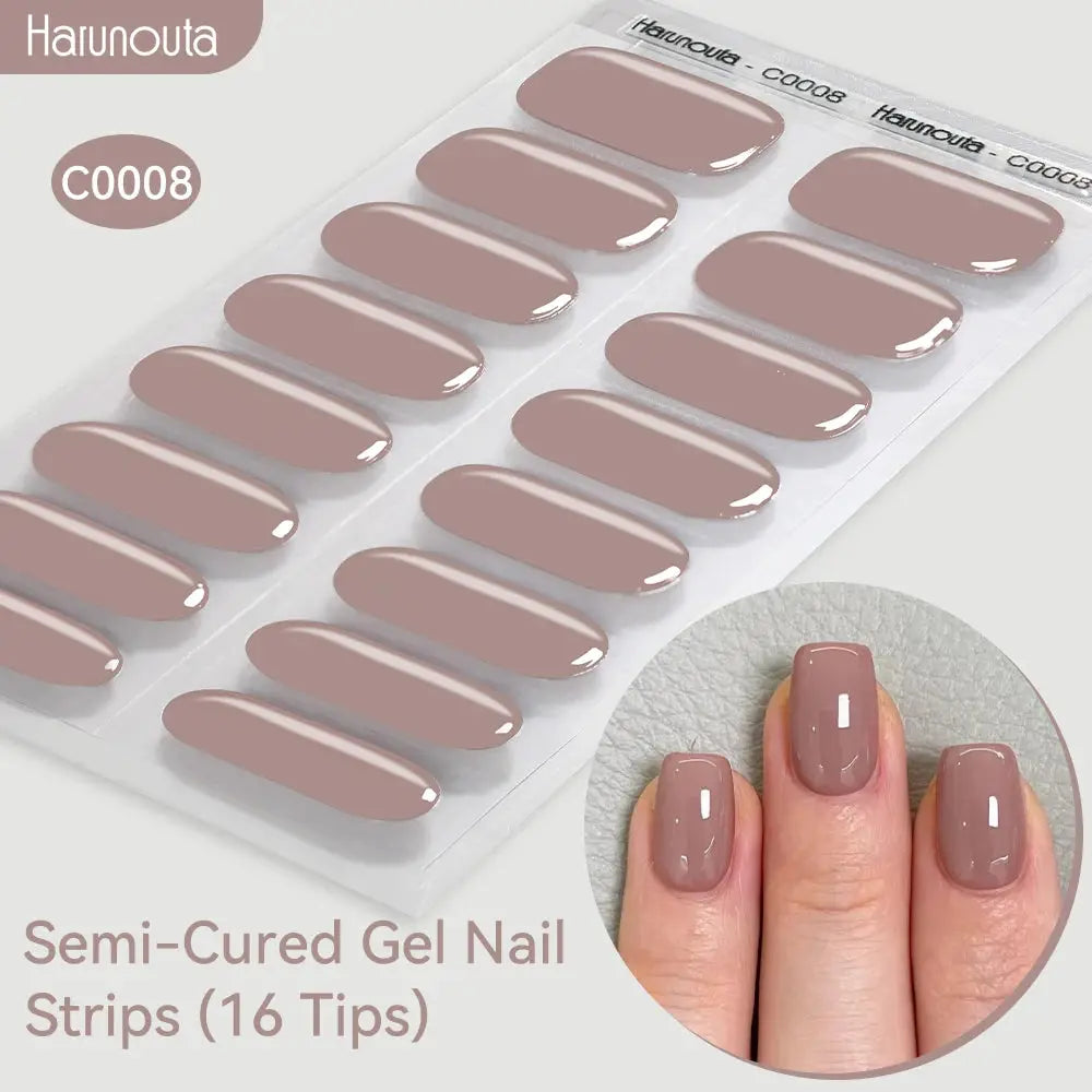 Harunouta gradient mauve semi-cured gel nail strips C0008, 16 tips for DIY UV/LED nails