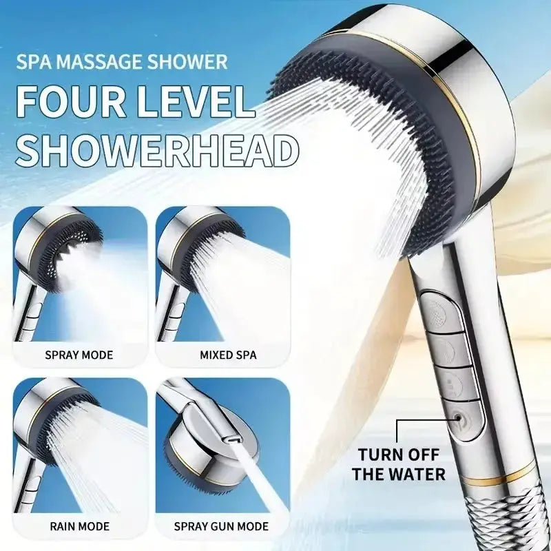 Filtered Shower Head With Four Spray Settings Water Seal ABS Plastic
