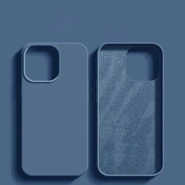 Simples Market luxury liquid silicone iPhone case, blue, shockproof, pair shown