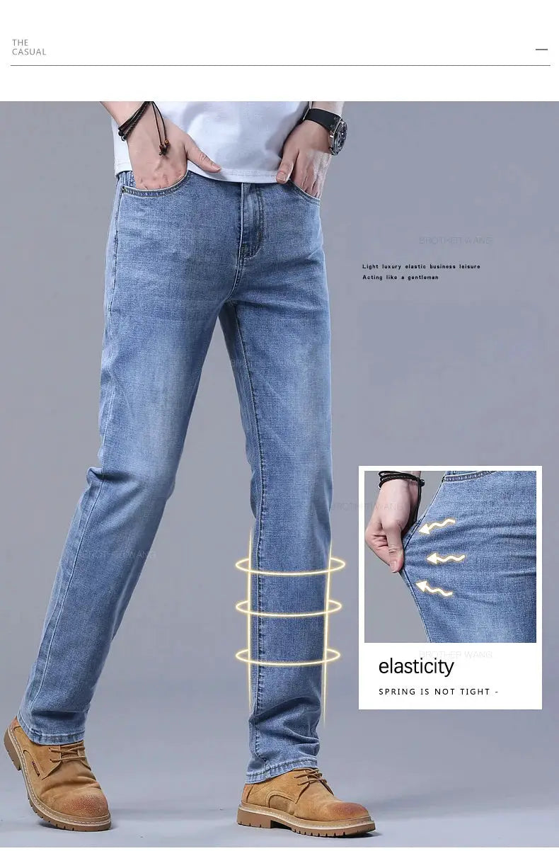 Men's light blue slim stretch denim jeans by Simples Market, casual trousers