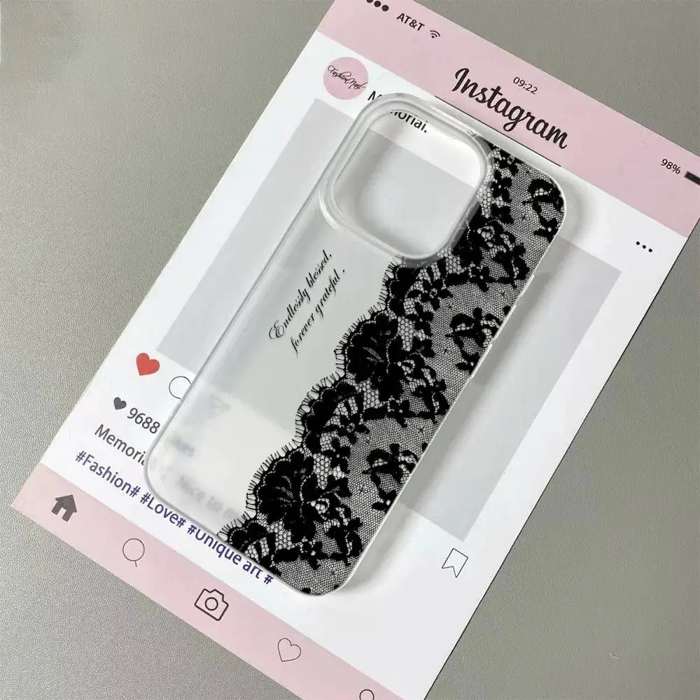 LaceGuard Black Lace Phone Case Shockproof Clear Protection for iPhone 11 to 17 Pro Max