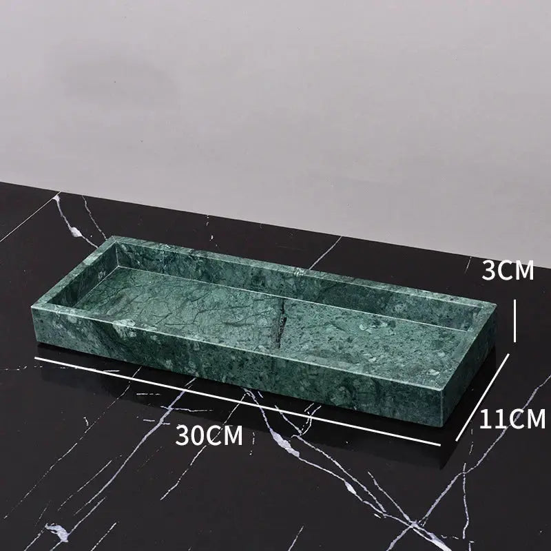 Green Indian marble bathroom soap dish tray with natural veining, 30 cm long, 11 cm wide, 3 cm tall