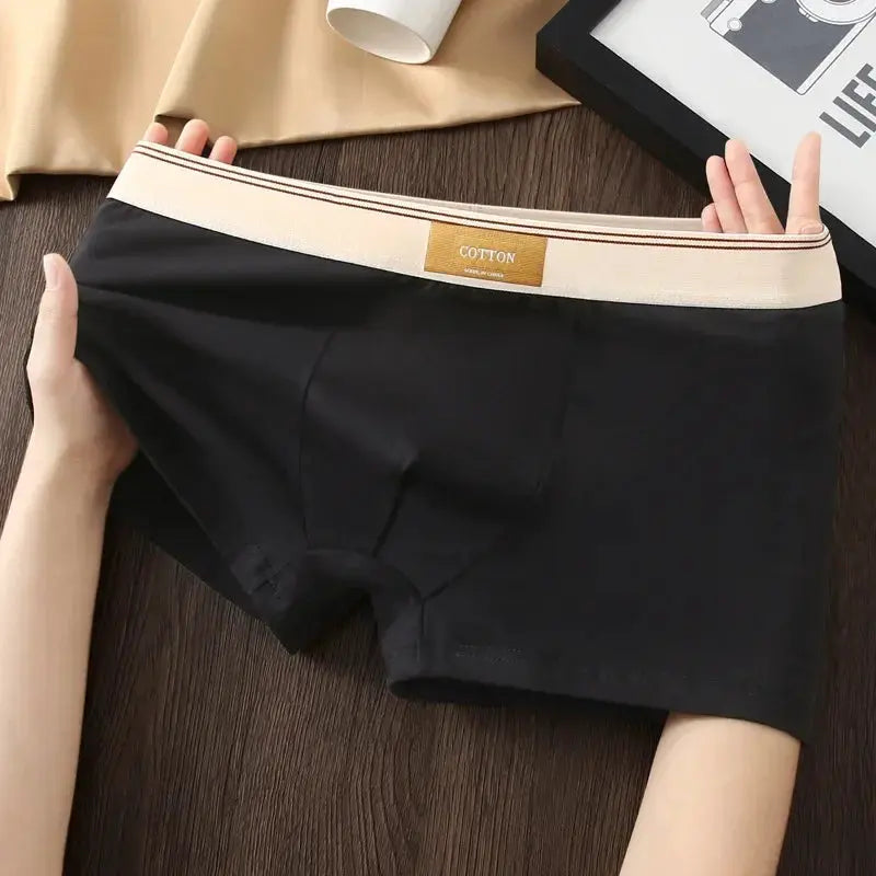Men's Cotton Boxer Briefs Breathable Comfortable Solid Underwear