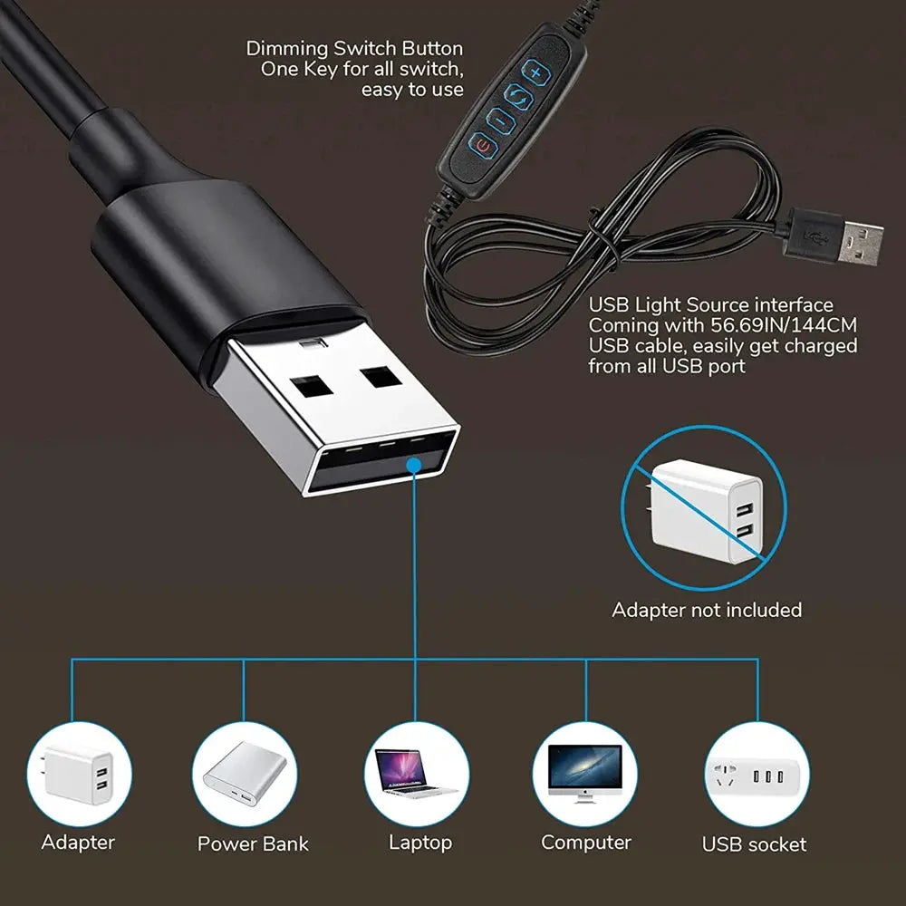 Simples Market black 48-LED USB desk lamp clip with 360° flexible gooseneck and 3-level brightness