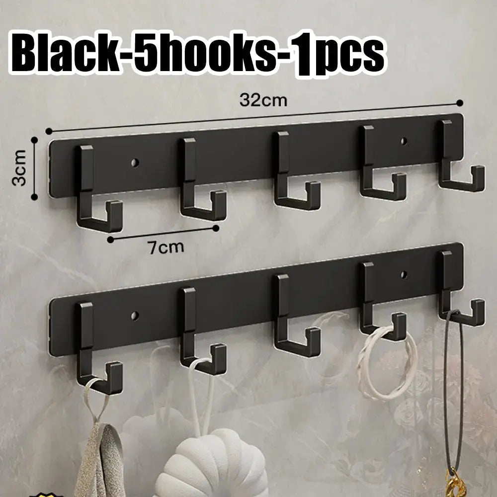 Wall hook rack by Simples Market in black aluminum punch-free, pair of 5-hook racks