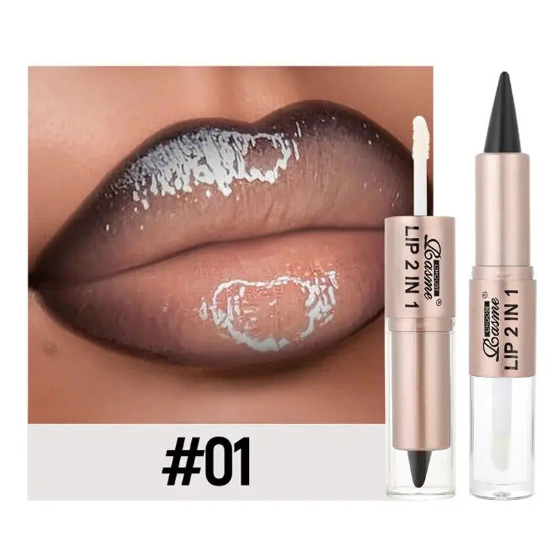 2 In 1 Lip Liner And Gloss Pen Nude Brown Gradient Matte Lip Liner Waterproof Contour Lip Gloss