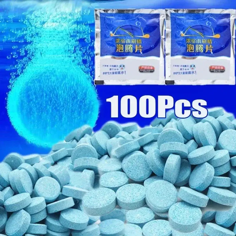Car windshield washer tablets by Simples Market; blue round effervescent cleaning tablets, 100 pcs