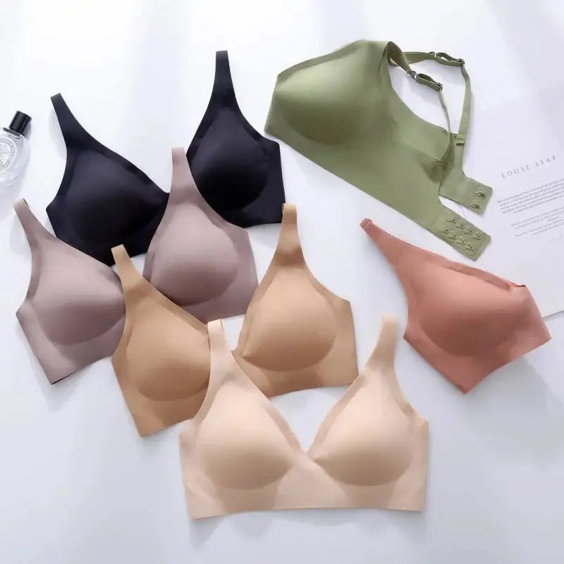 Push-Up seamless bras set from Simples Market in black, beige, nude tones and olive green with removable pads