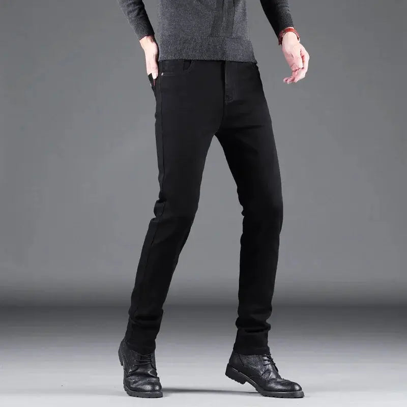 Men's pure black slim jeans by Simples Market with elastic straight-leg denim