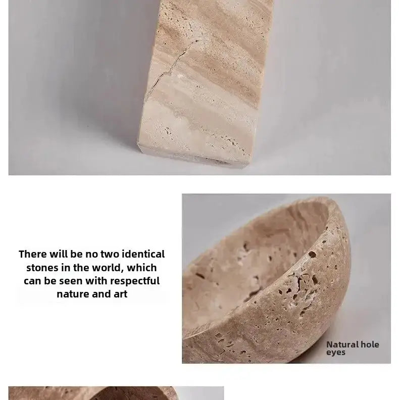 Natural stone wall lamp sconce by Simples Market, beige-toned stone decor for foyer and dining room.
