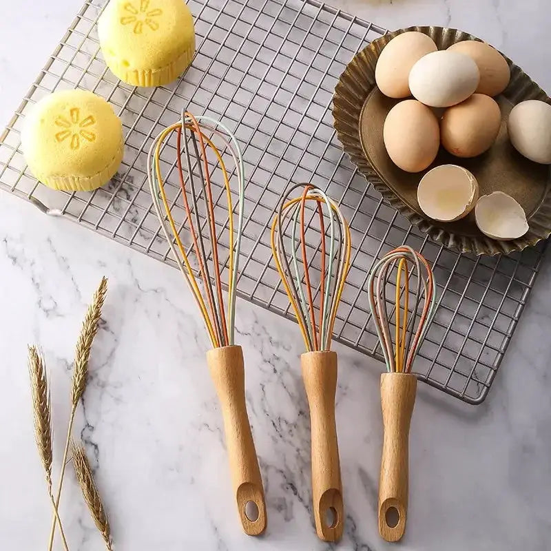 ChefPro Semi Automatic Rotary Whisk With Beech Wood Handle Stainless Steel Head For Effortless Mixing