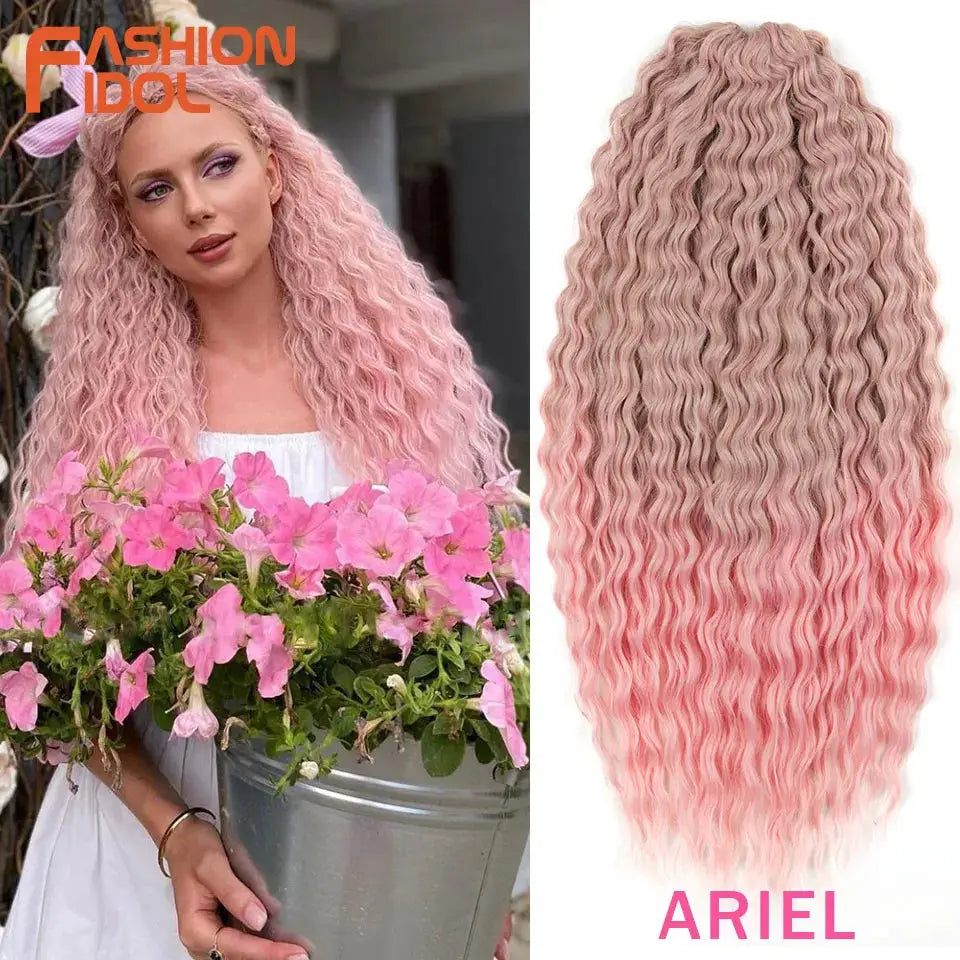 Ariel Curl water-wave crochet braiding hair in pink ombre, 22in synthetic extension by Simples Market