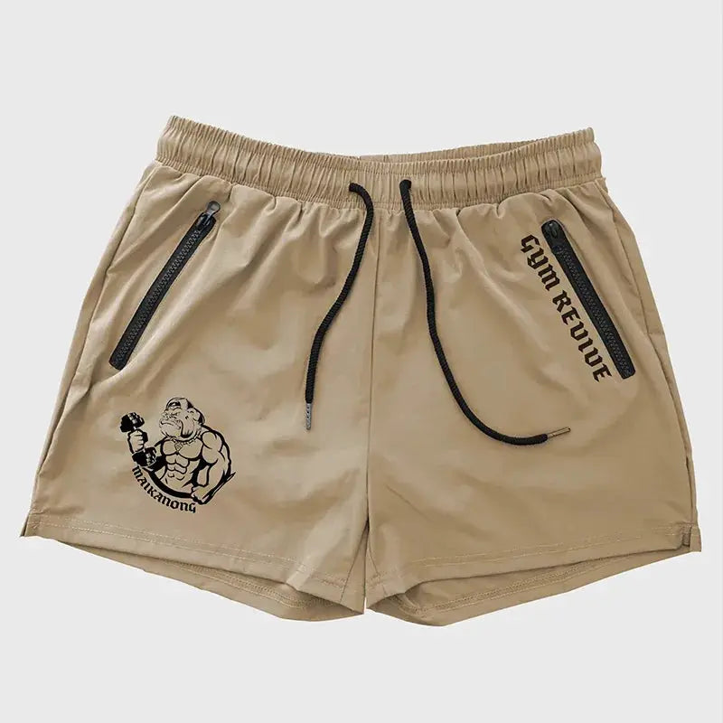 Men's beige quick-dry gym shorts with side double-zip pockets by Simples Market